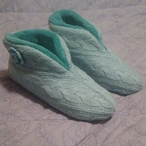 Maidenform Cozy Knit Slipper Boots Mint Green Size 7